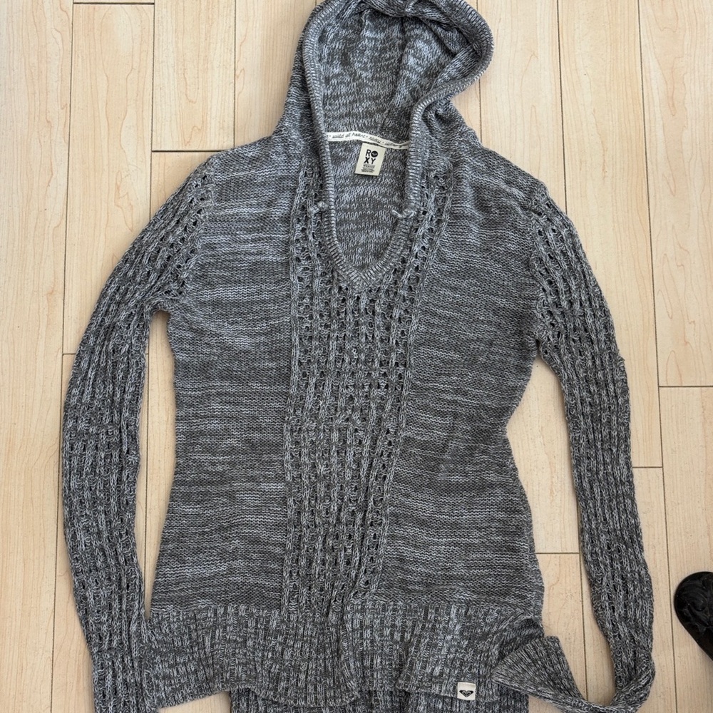 Roxy Gray Hooded Knit Sweater